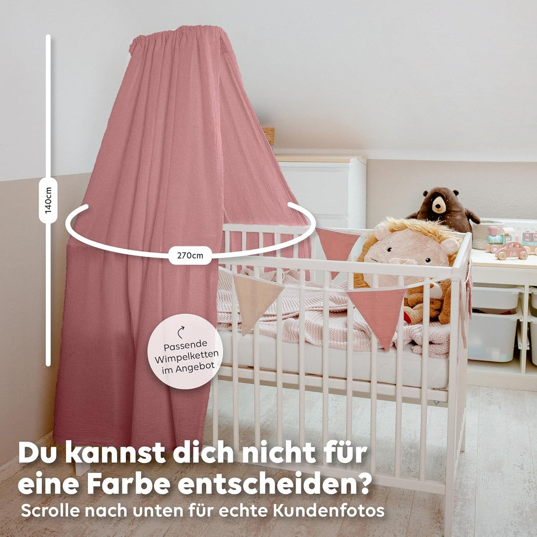 lilimaus Betthimmel Babybett [in 12 Farben] Himmel Babybett aus 100% Baumwolle Musselin - Betthimmel