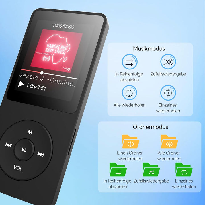 AGPTEK 64GB Klassischer MP3 Player, Laufzeit bis zu 70 Stunden, HiFi, Kleiner MP3-Player für Kinder/
