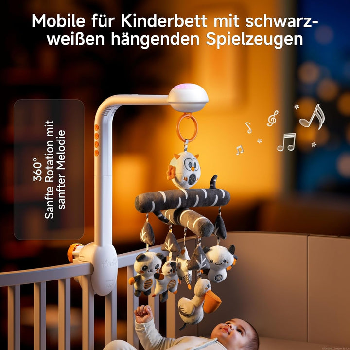 TUMAMA Baby Mobile Babybett Mit Musik, 3 In 1 Baby Mobiles Für Bett Mit Projektion Licht, Rotation,