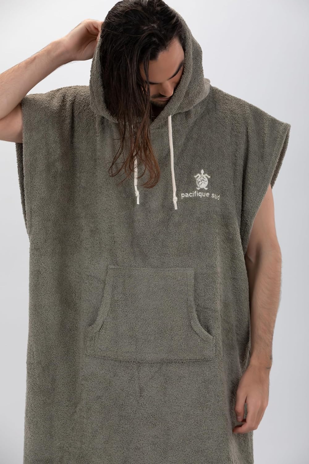 Pacifique Sud - Poncho Grün ärmelloser Poncho - Large - 100% Baumwolle Premium - Made in Portugal