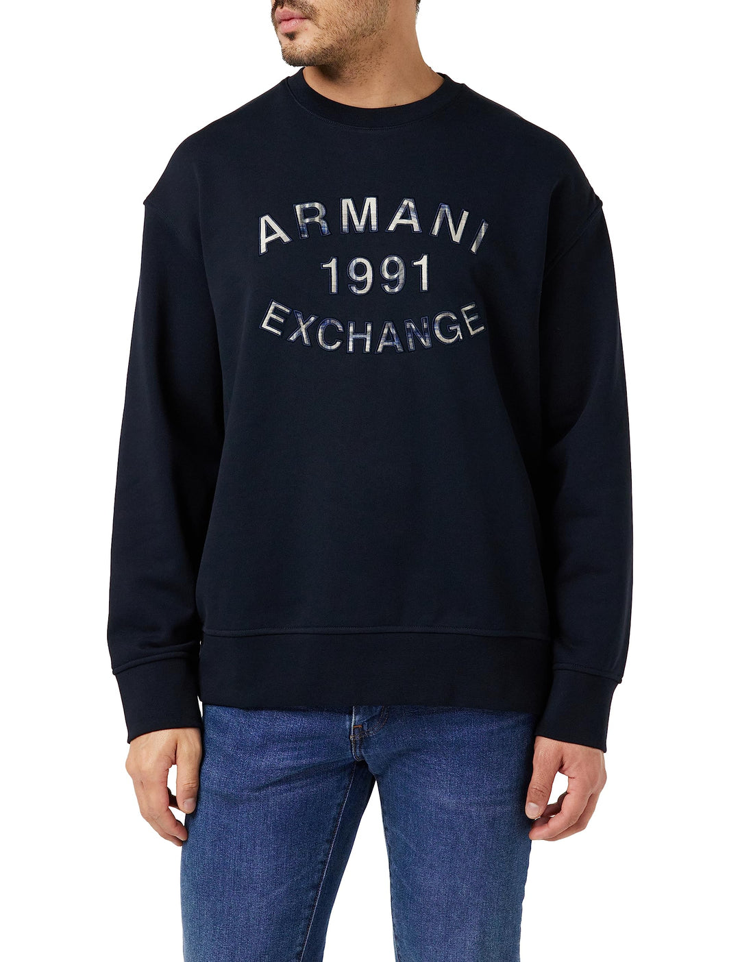 Armani Exchange Herren Crew Neck, Front Logo Print, Cuffed Sweatshirt L Blau, L Blau