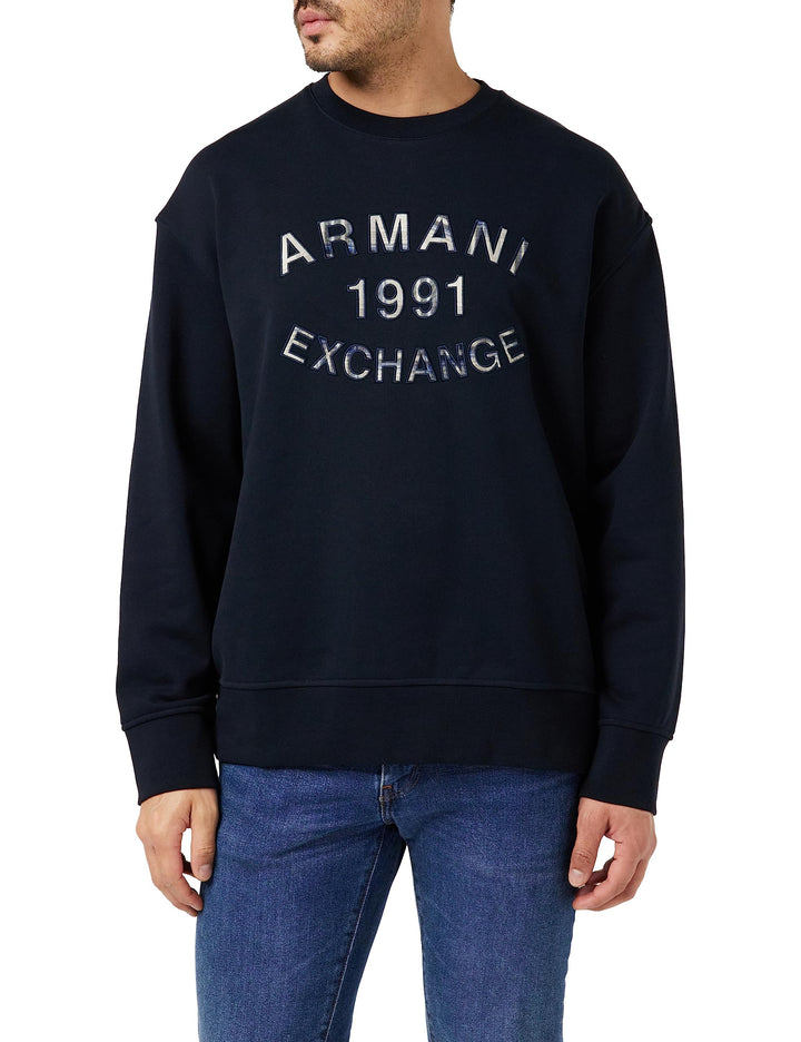 Armani Exchange Herren Crew Neck, Front Logo Print, Cuffed Sweatshirt L Blau, L Blau