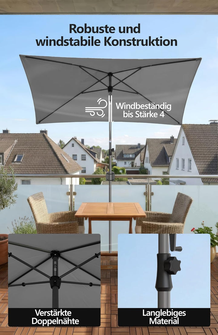 4smile SunnyShade Sonnenschirm Balkon Modern mit Schutzhülle, Anthrazit, Sonnenschirm rechteckig 200