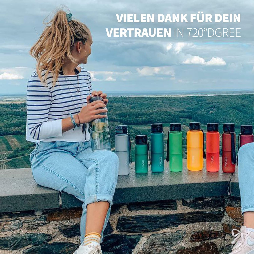 720°DGREE Trinkflasche 1,5 Liter uberBottle SoftTouch +Ziel - BPA-frei - XL Wasserflasche für Fitnes