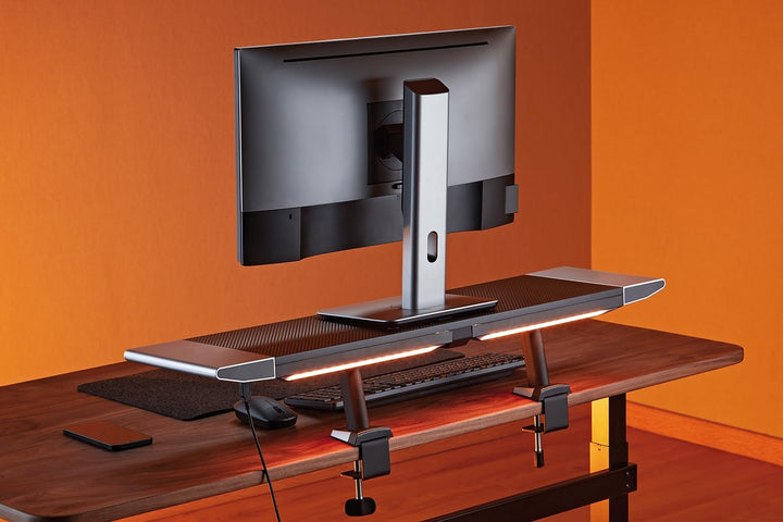 mywall Monitorständer mit RGB-Beleuchtung - HT44L, Klemmbefestigung, Bildschirmerhöhung, 2 Schublade