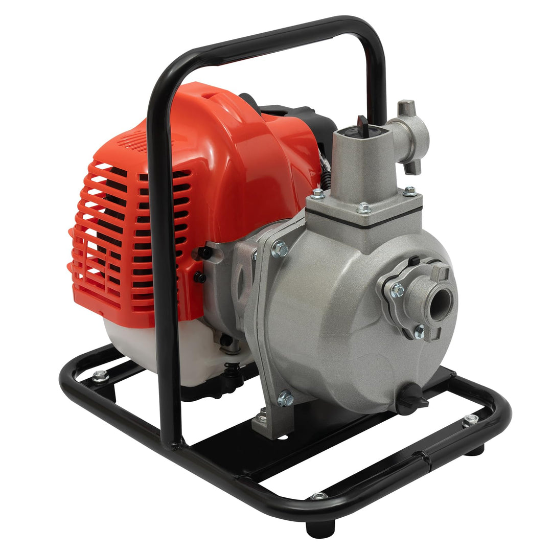 2-Takt Benzin Wasserpumpe 40CC, 1.25 KW/6500 RPM Motor Gartenpumpe Schmutzwasserpumpe mit Einzylinde