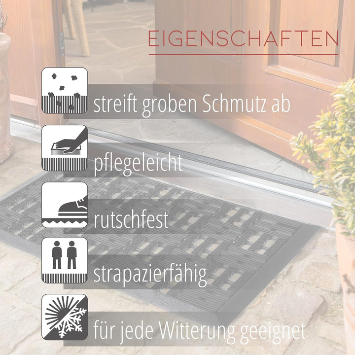 Astra Gummimatte aussenbereich Türvorleger 45x75 cm 2er Set - Dynamic Outdoor Türmatte Gummi Fussmat