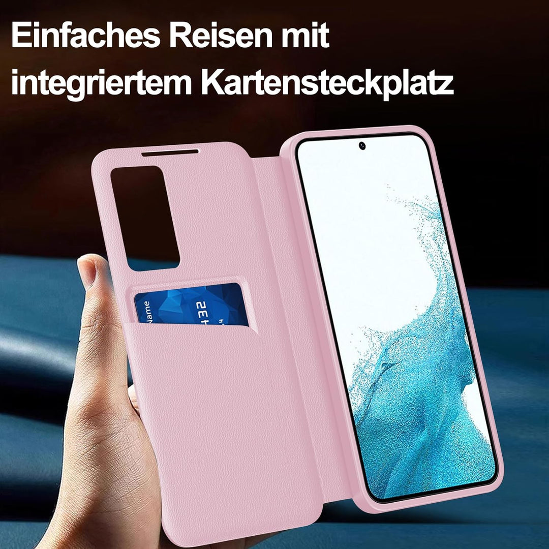 für Samsung S22 Smart View Hülle, Wallet Smartphone Case, für Samsung Galaxy S22 Handyhülle Clear Vi