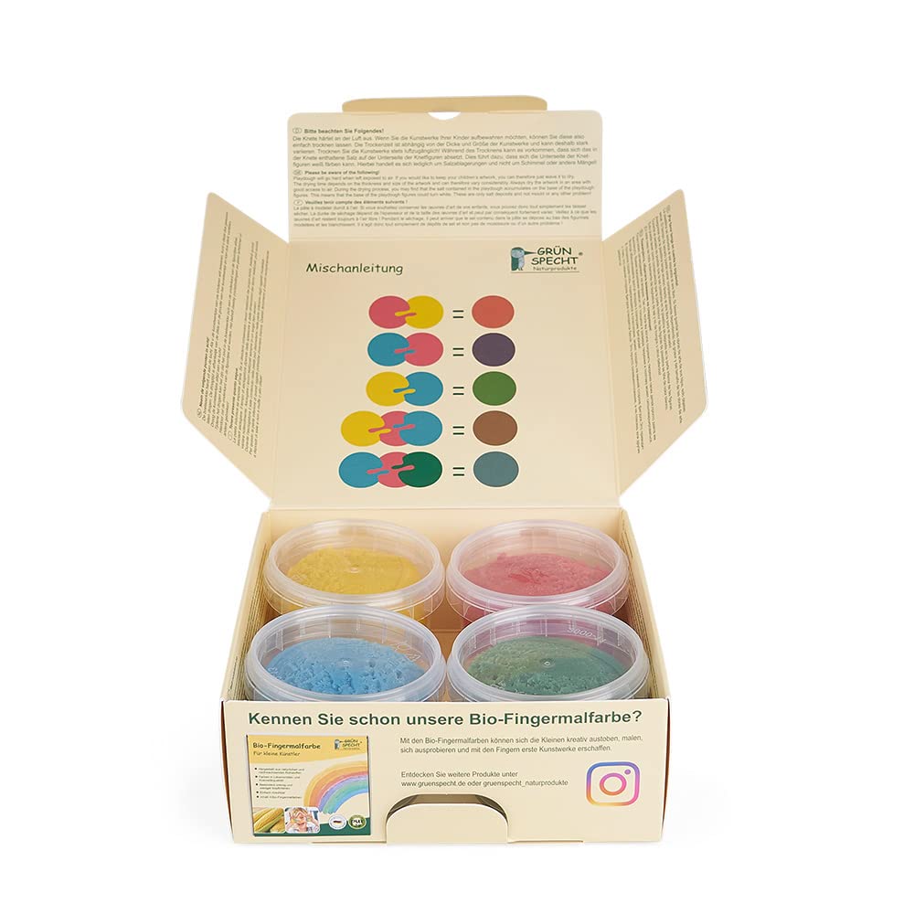 GRÜNSPECHT Bio-Soft-Knete, 4 Farben aus natürlichen Rohstoffen, Lebensmittelqualität, weich, mischba