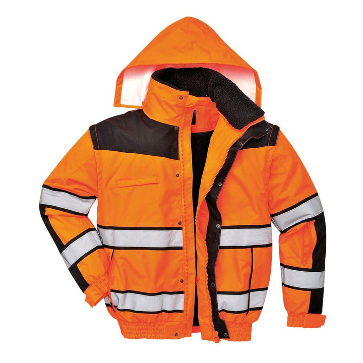 Portwest Klassische Warnschutz-Pilotjacke, Grösse: XXL, Farbe: Orange/Schwarz, C466OBRXXL XXL Orange