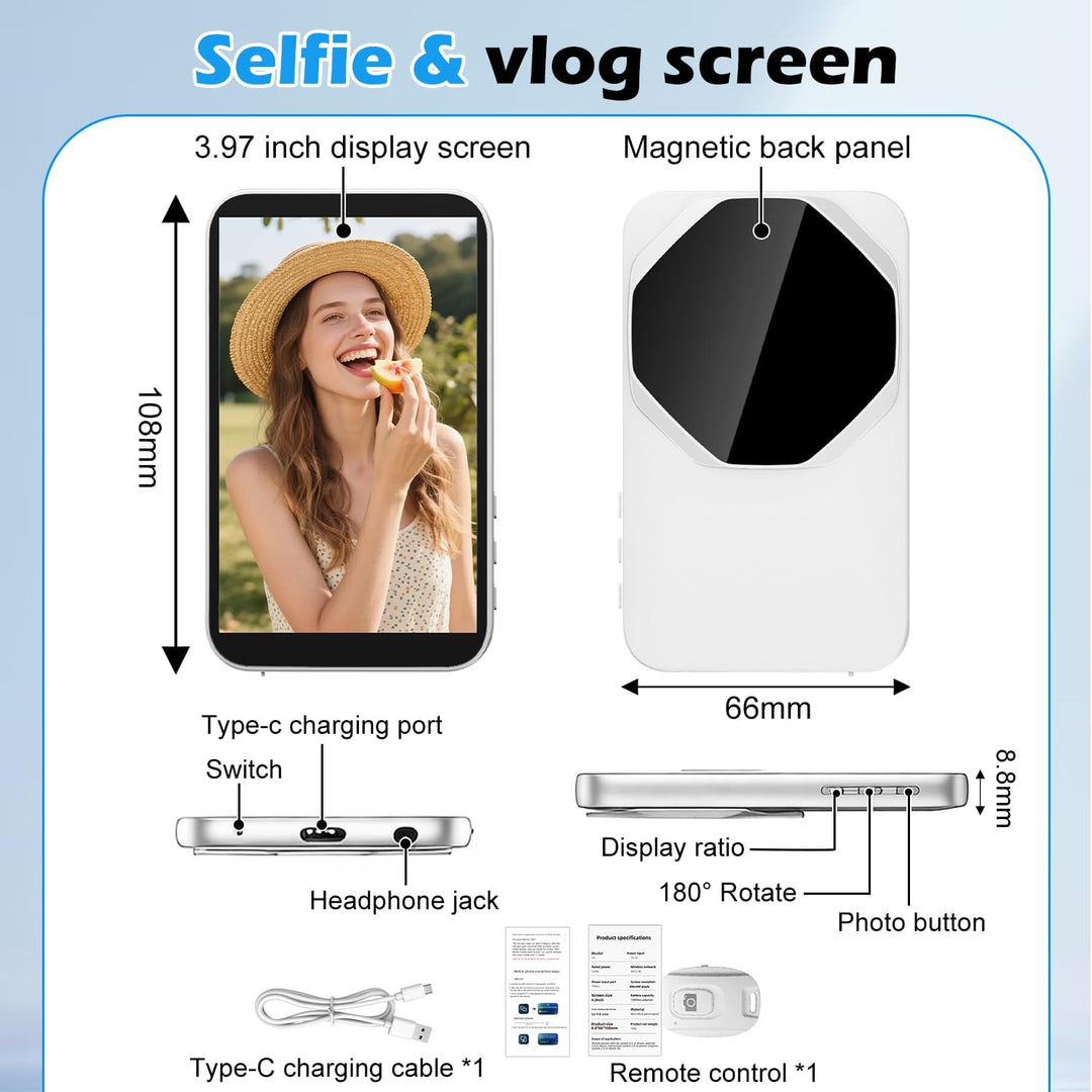 Handy Selfie Monitor für iPhone & Android – 4K Selfie Monitor iPhone mit 3,97" Bildschirm, Bluetooth