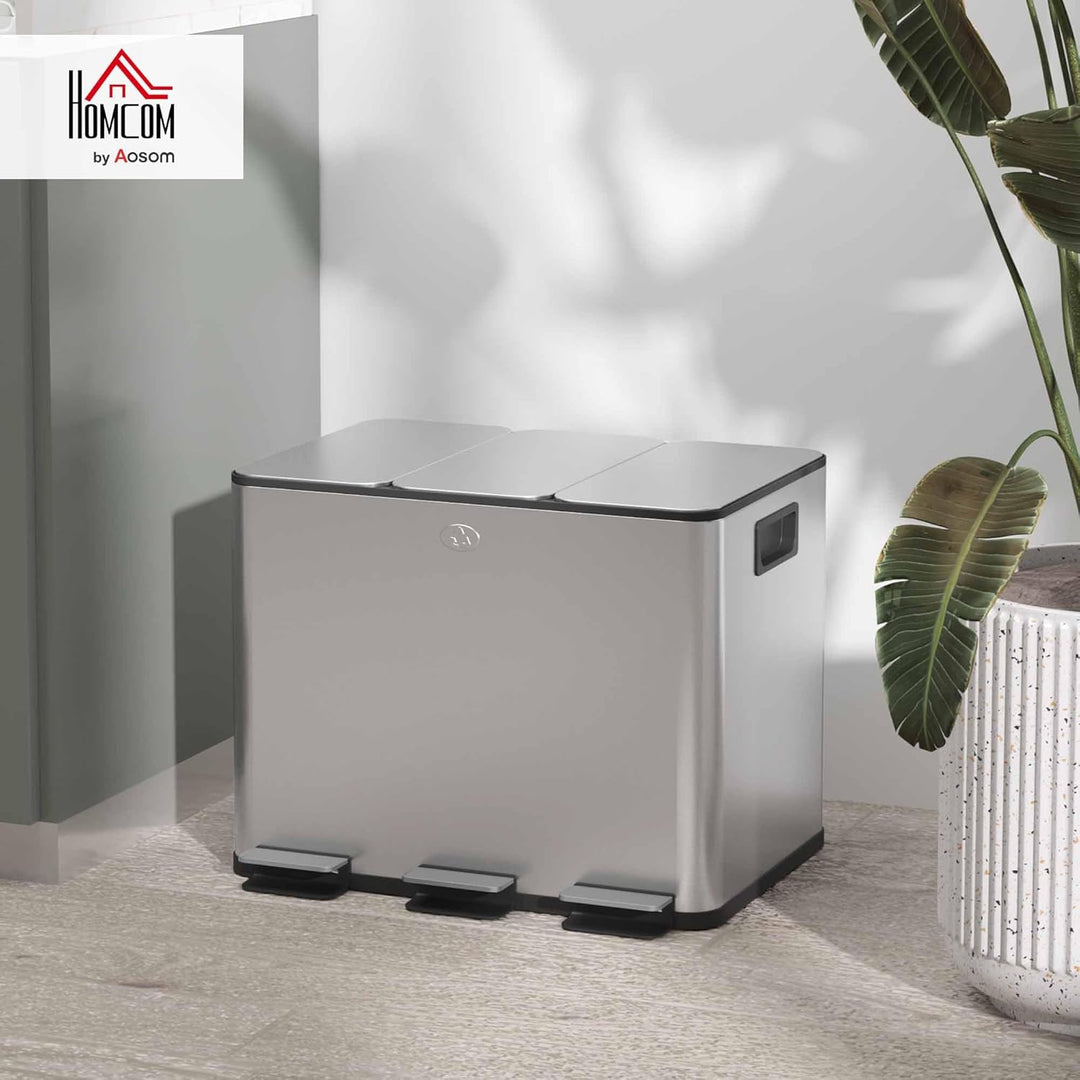 HOMCOM Mülleimer Küche 3 x 20 L Treteimer mit Softclose-Deckel und Pedal Mülltrennsystem 3 Fächer in