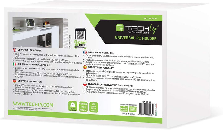 Techly 102239 PC-Halterung für Wand oder Schreibtisch, Schwarz