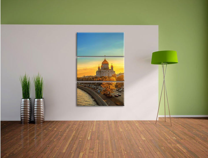 Pixxprint Sonnenuntergang in Moskau als Leinwandbild/Grösse: 3 Teilig (120x80) cm/Wandbild/Kunstdruc