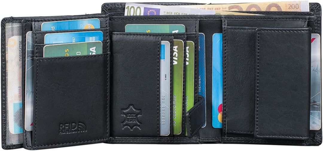 Herren Geldbörse aus Echt-Leder - Geldbeutel mit RFID-Schutz - Grosses Portemonnaie für Herren - Vin
