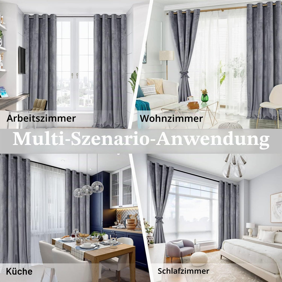 JIUZHEN Verdunklungsvorhang aus Samt,2er Set weiche blickdichte Gardinen mit Ösen für Schlafzimmer,1