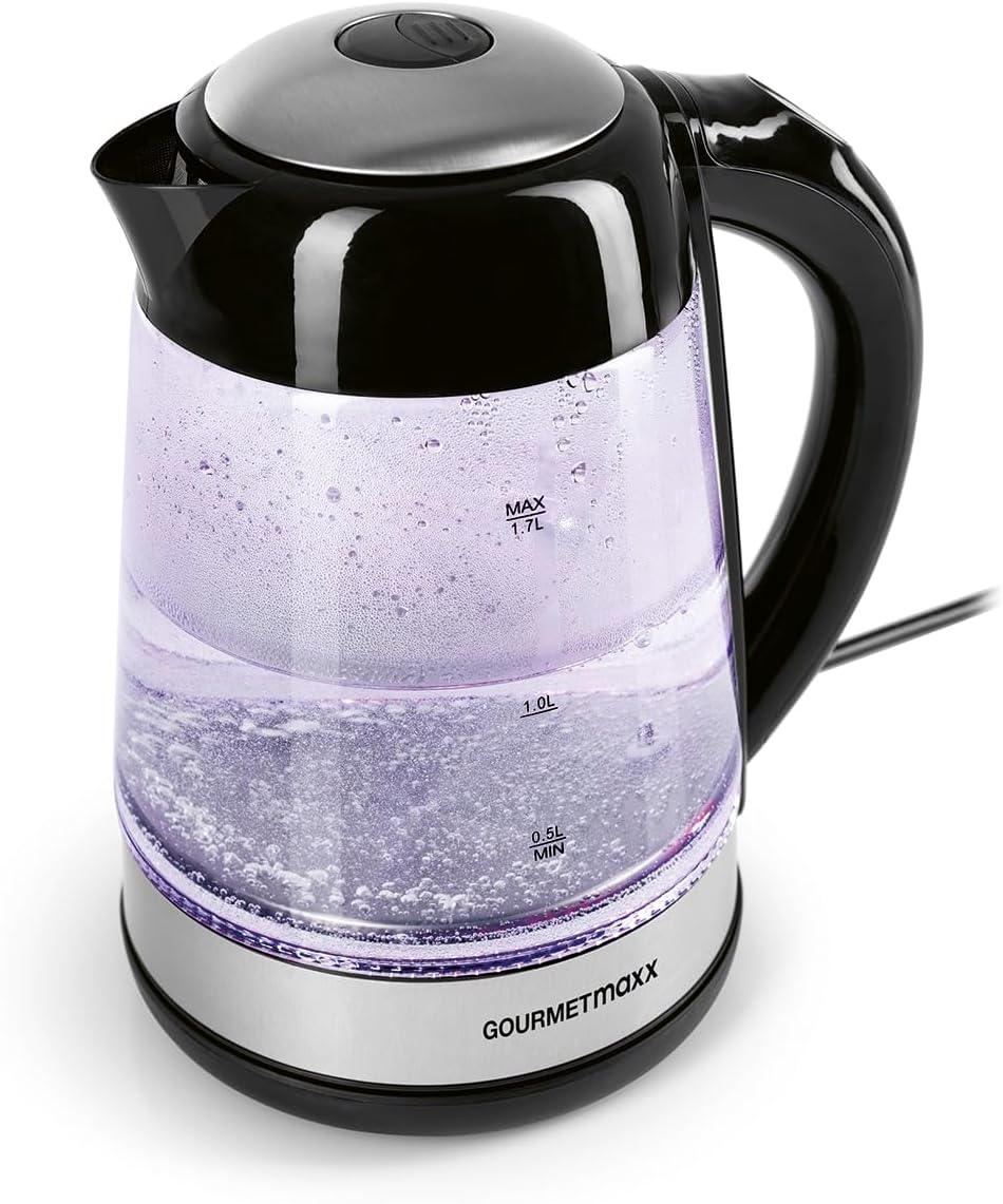 GOURMETmaxx Glas-Wasserkocher LED-Farbwechsel 1,7l 2200W schwarz/Edelstahl