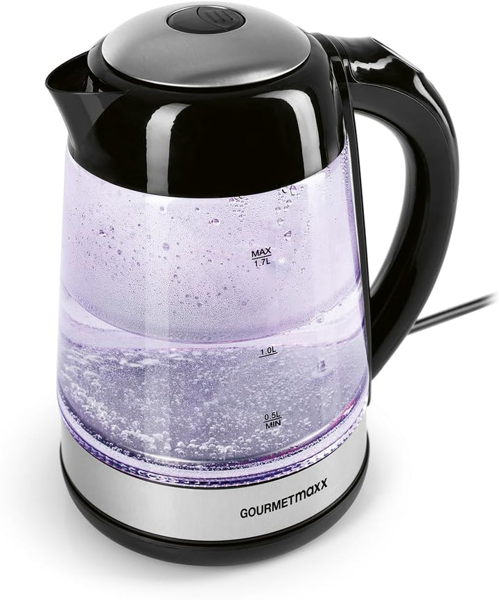 GOURMETmaxx Glas-Wasserkocher LED-Farbwechsel 1,7l 2200W schwarz/Edelstahl