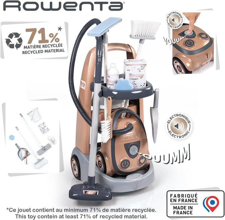 Smoby - Rowenta Reinigungstrolley - Putzwagen + Reinigungsset mit 8 Zubehörteilen - Rollwagen, Besen