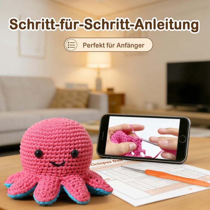 Häkelkit für Anfänger, Häkeltier-Kit mit Schritt-für-Schritt-Video-Tutorials, Easy Garn und 20% Extr