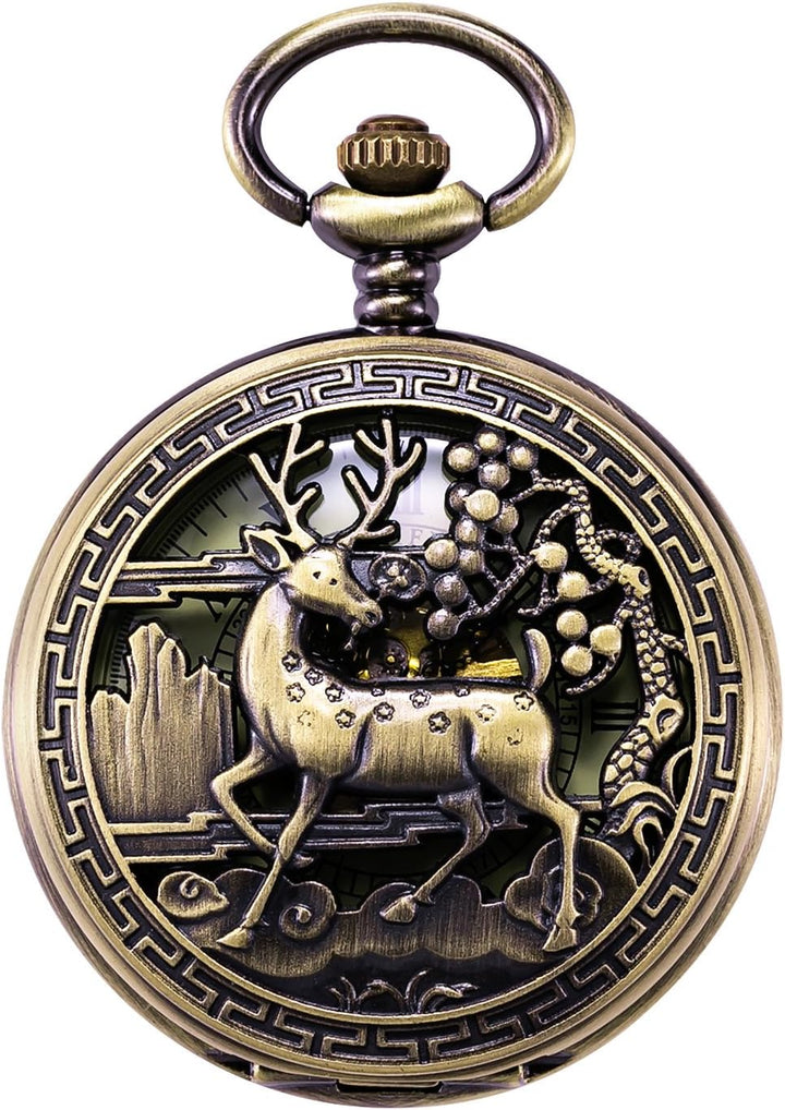 Treeweto Vintage Taschenuhr, mechanisch, doppelter Abdeckung, hohles Gehäuse, Skelett, Steampunk, Hi
