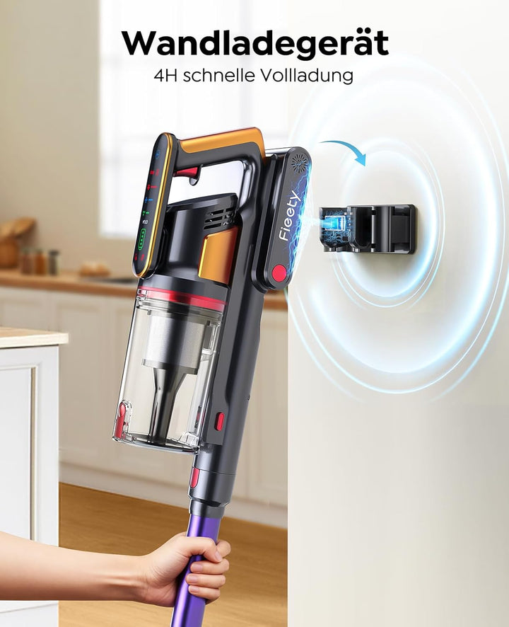 Fieety Akku Staubsauger 600W/50kPa/65Min, Staubsauger Kabellos mit Tierpflegebürste, 1M Schlauch, Wa