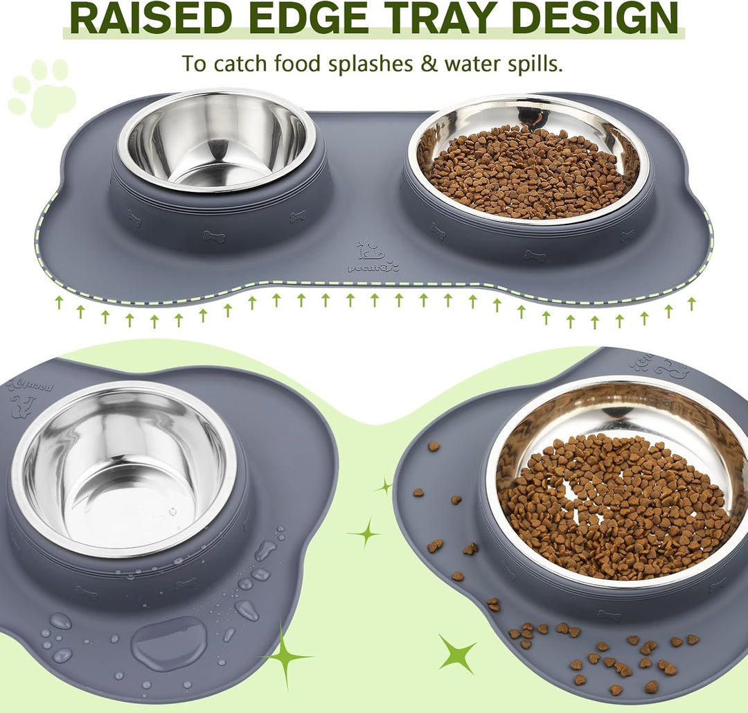 Pecute Hundenapf Mittelgrosse Hunde, Futternapf Hund Katzennapf mit Doppel 750ml Näpfe aus Edelstahl