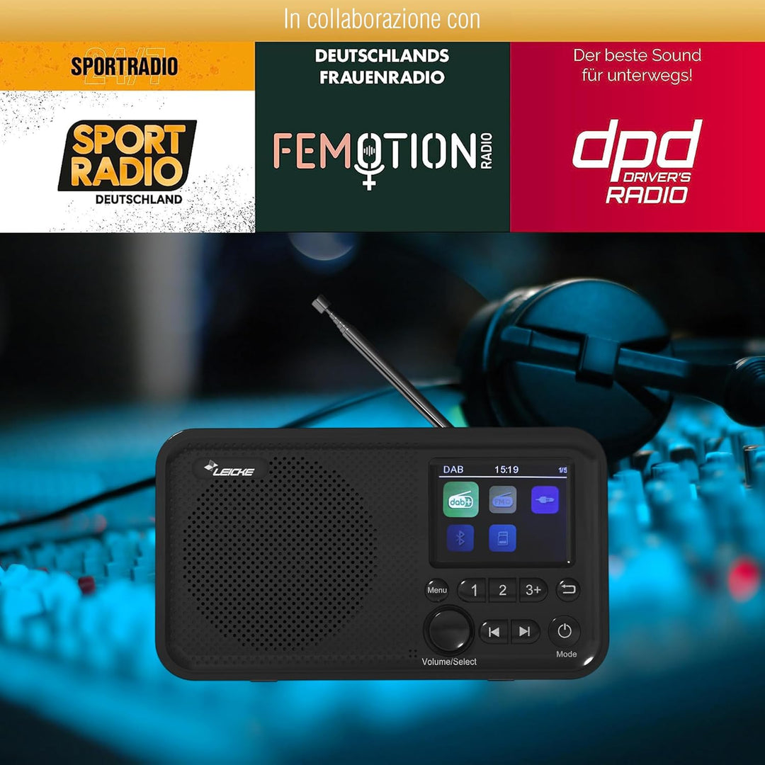 LEICKE tragbares DAB+ Radio mit Bluetooth 5.0 | DAB/DAB+ und UKW Radio, 2,4" Farbdisplay, 80 Voreins