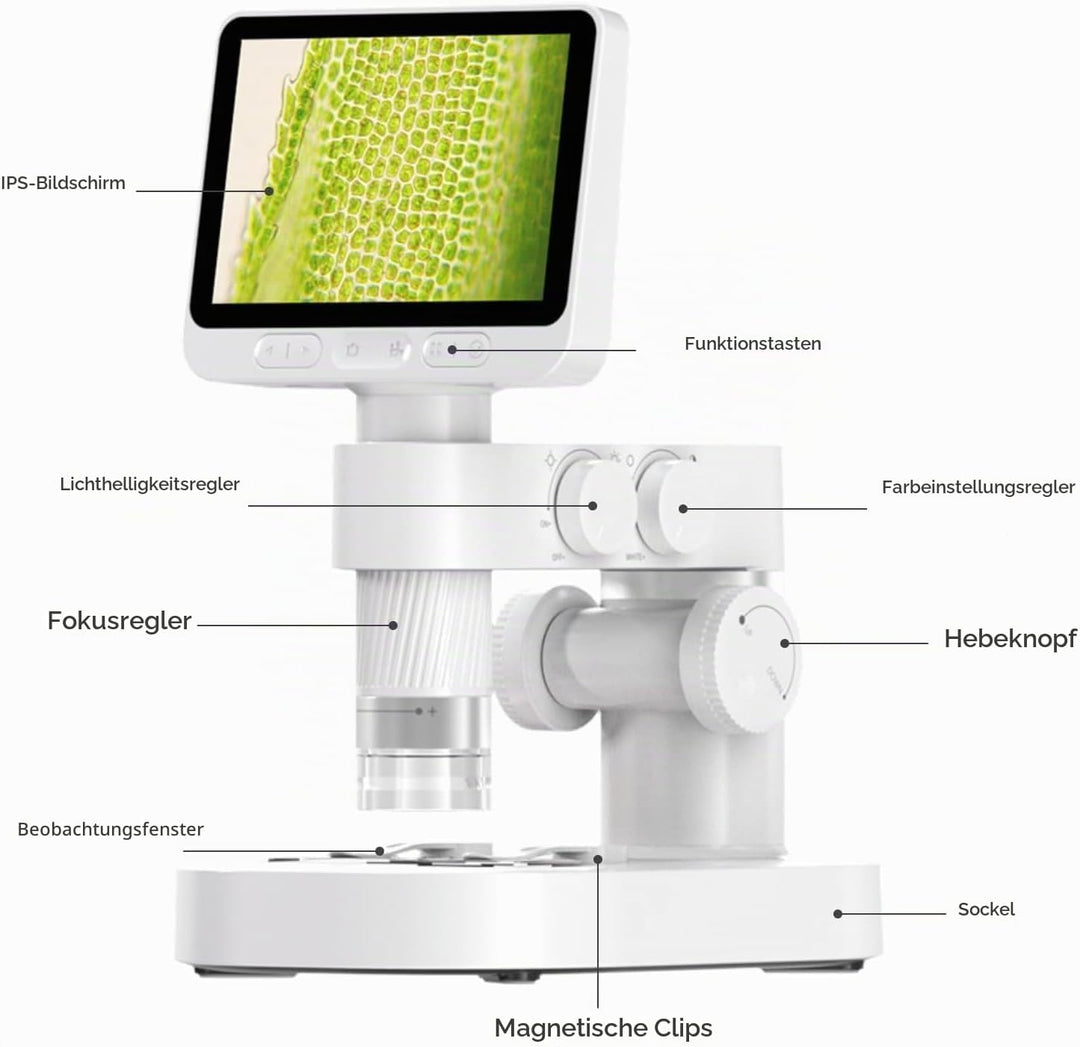 BEAVERLAB 4,0" IPS digitales Mikroskop 100X-1600X, Handheld Microscope 1080P HD Taschenmikroskop WiF