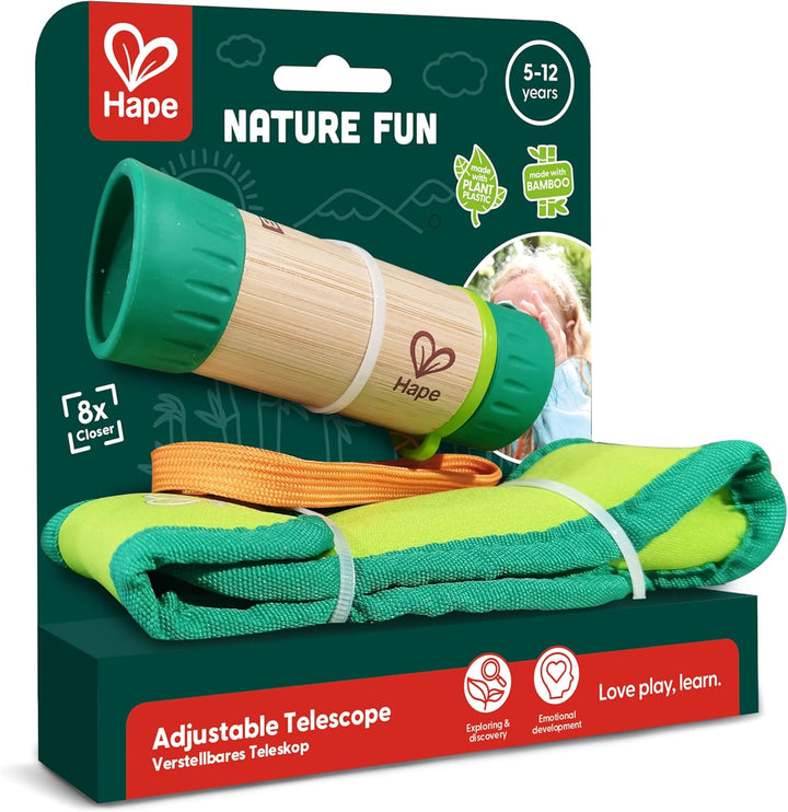 Hape Nature Fun verstellbares Teleskop zum Entdecken aus Bambus und pflanzlichem Kunststoff, ab 3 Ja