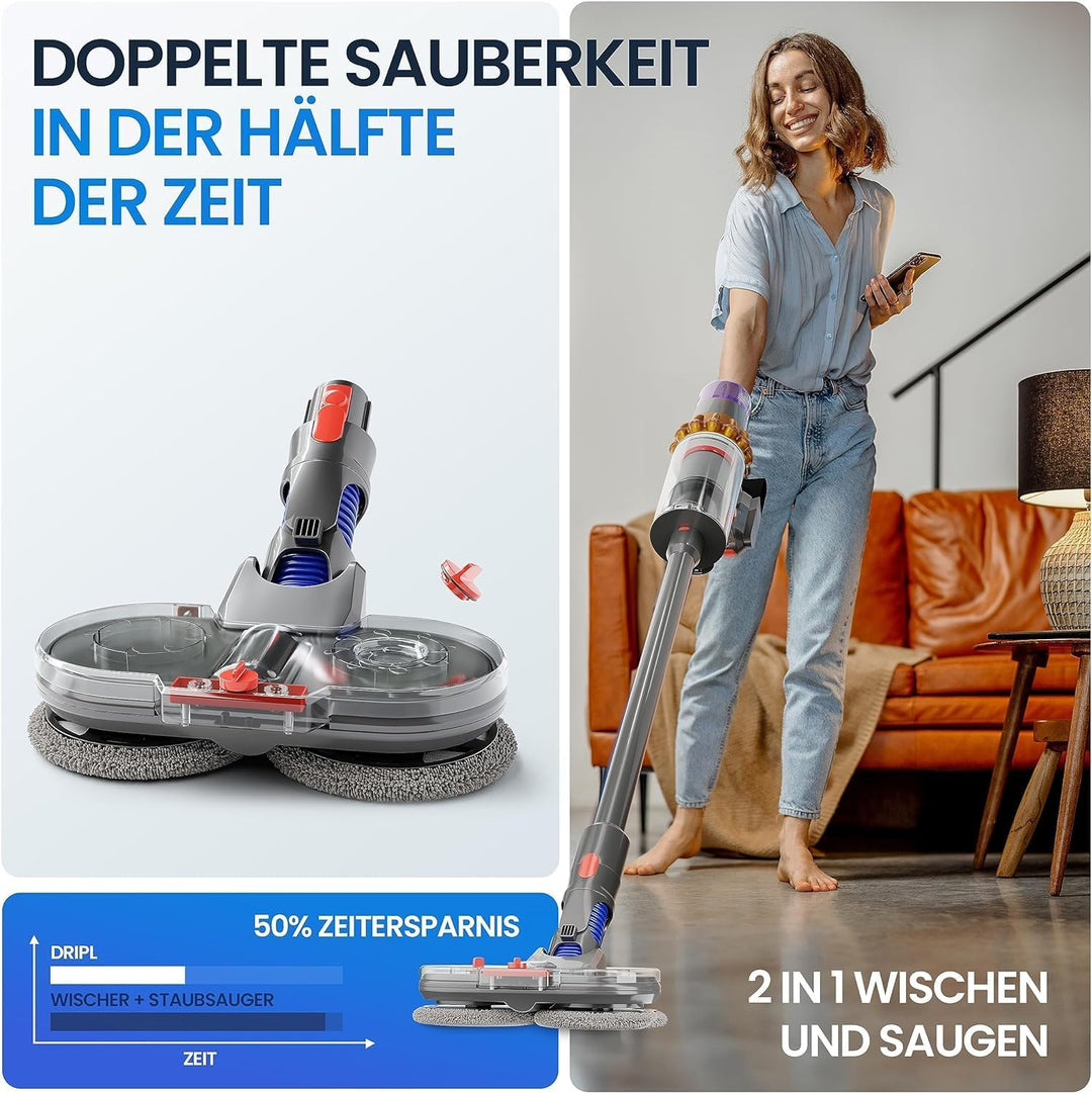 Dripl Wischaufsatz für Dyson V12 Staubsauger, Elektrischer Bodenwischer mit Abnehmbaren Wassertank u