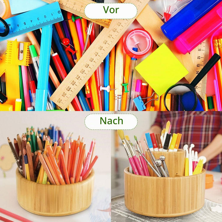 Schreibtisch Organizer aus Bambus drehbar Stifthalter Organizer Schreibtisch Aufbewahrung für Stifte