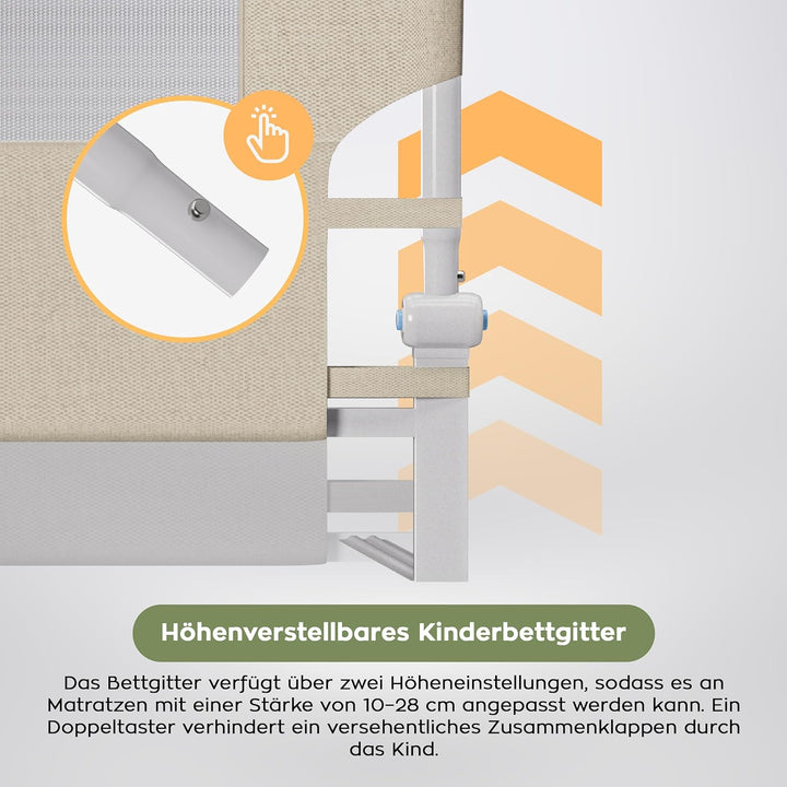 TULANO Cover 30 Bettgitter 200 cm, Rausfallschutz für Kinderbett, Klappbar 180°, Zwei Höhen, Atmungs