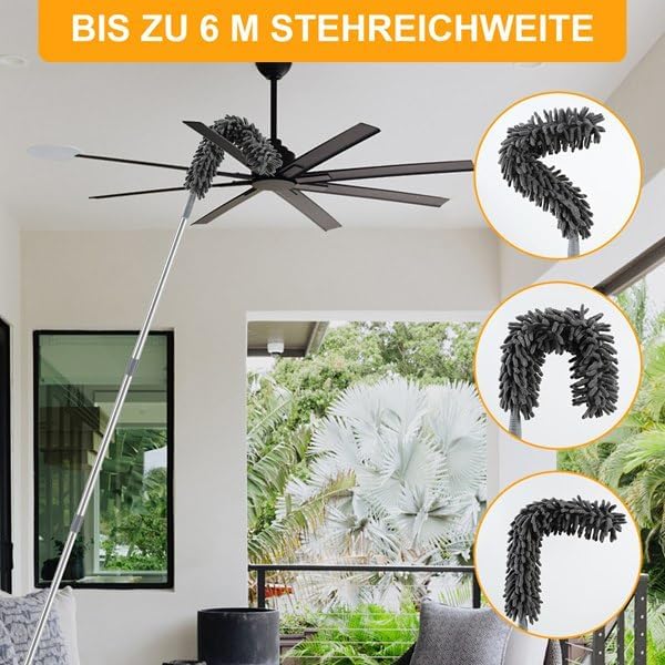 Staubwedel Teleskop 6m Set, Teleskop Fensterreiniger mit Teleskopstange 1,5–4,9m, Staubwischer Mikro