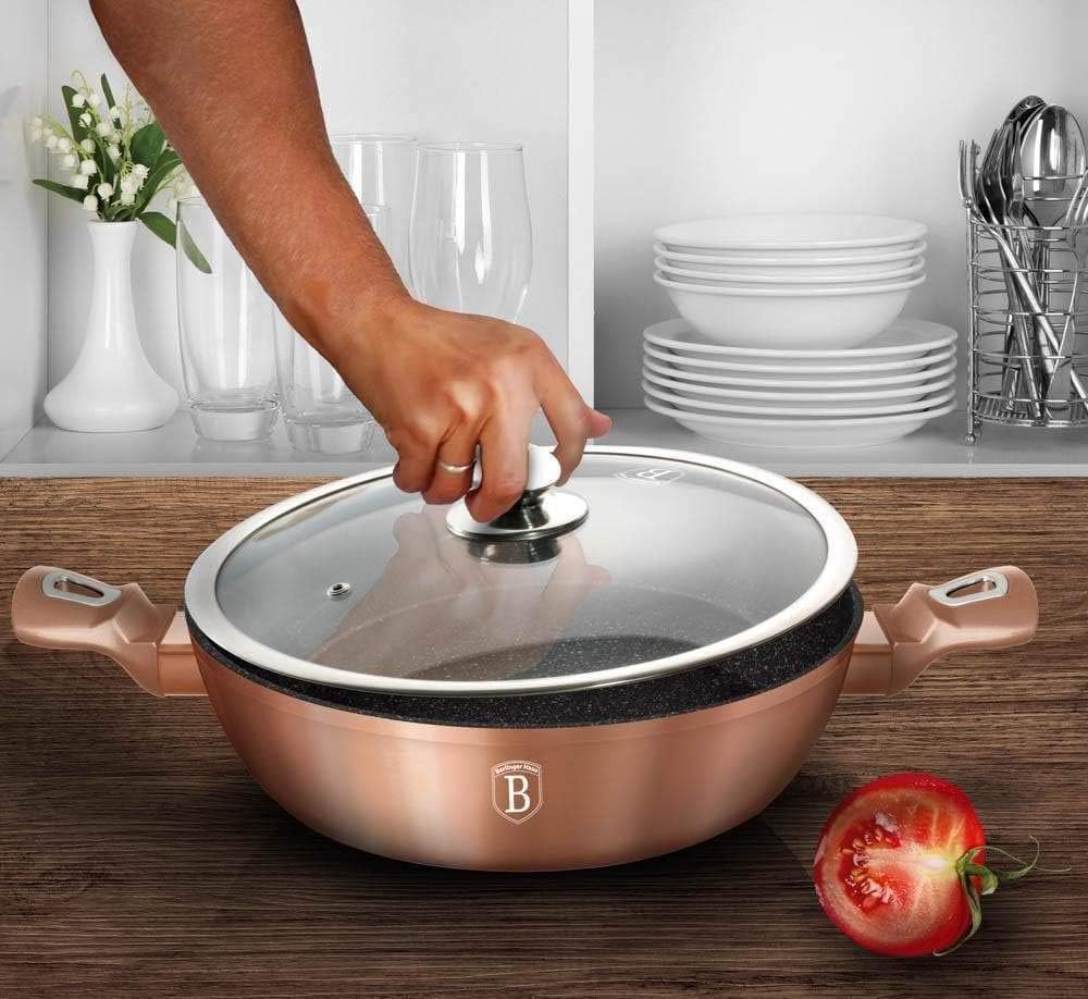 Steinpfanne mit Glasdeckel Rosegold Collection Kupfer 28 cm - BH-1519 Rose Gold, Rose Gold
