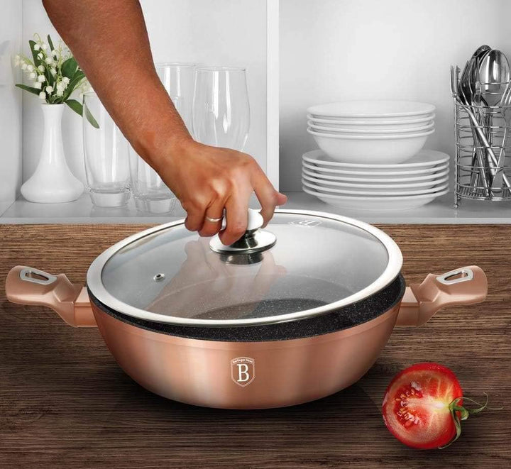 Steinpfanne mit Glasdeckel Rosegold Collection Kupfer 28 cm - BH-1519 Rose Gold, Rose Gold