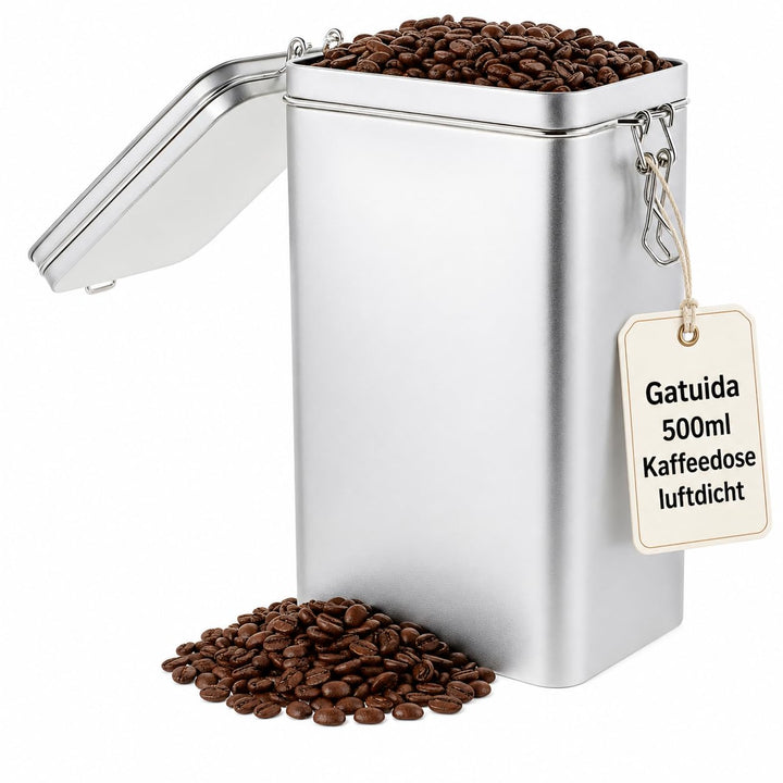 Gatuida Kaffeedose Luftdicht, Rechteckige Kaffeedose aus Weissblech – luftdichter Kaffeebehälter für
