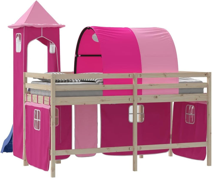 vidaXL Vorhänge für Hochbett mit Tunnel und Turm Rosa, Rosa
