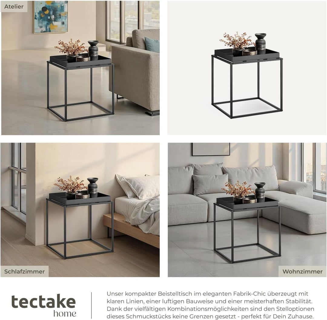 tectake 800910 Beistelltisch aus Metall, quadratisch, stapelbar, Ablagefläche mit hohem Rand, Tablet