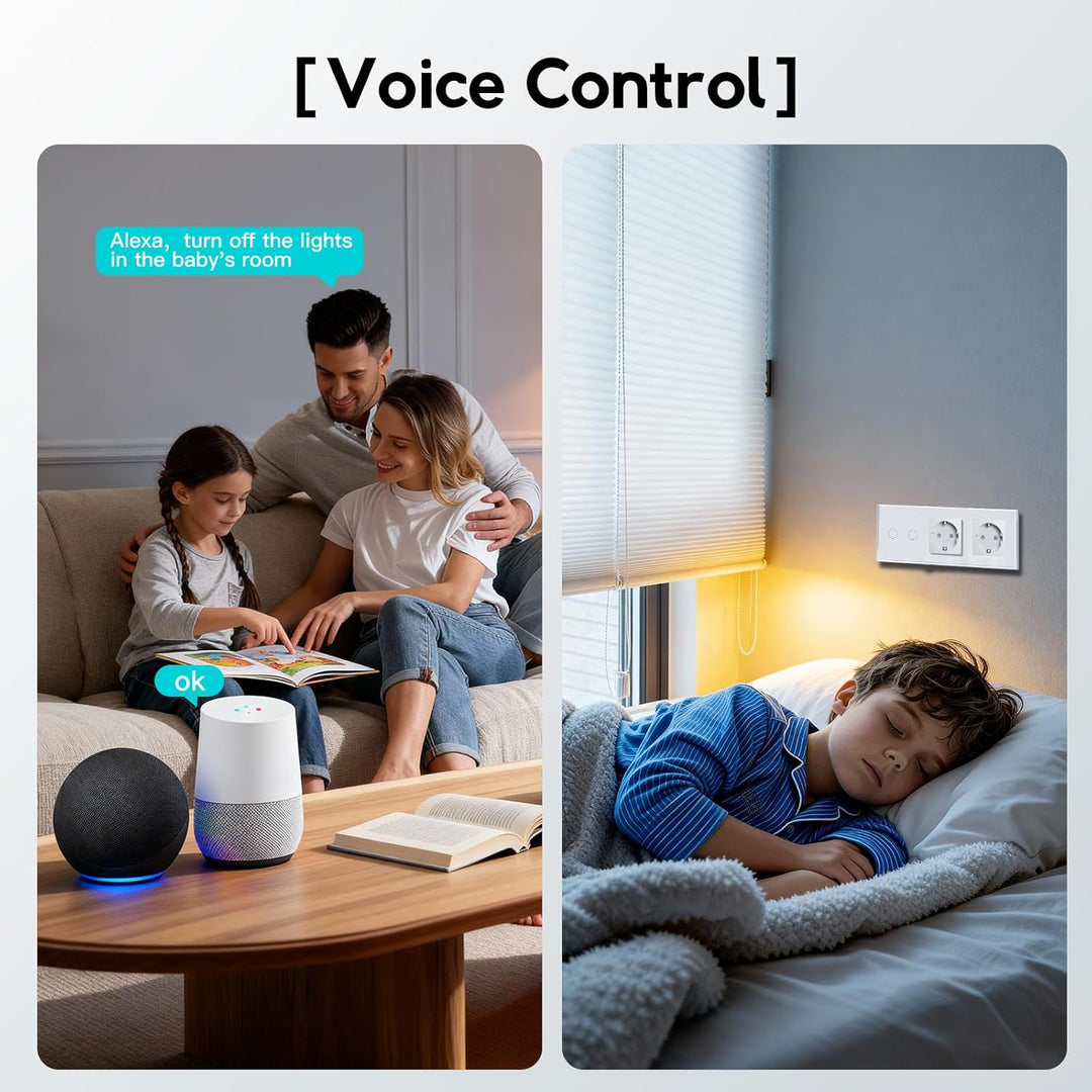 BSEED Normal Steckdose mit Smart Alexa Lichtschalter Kompatibel mit Alexa,Google Home,Touchscreen-sc