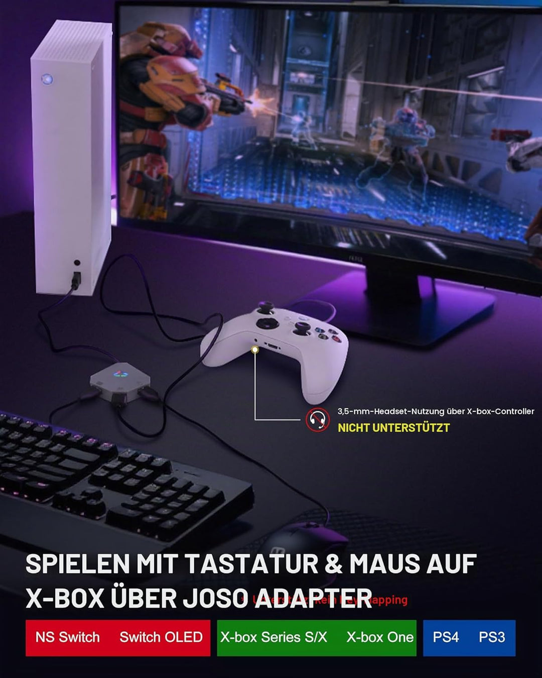 Joso Tastatur- und Mausadapter für Nintendo Switch (1. Generation & OLED), Tastatur-Konverter für Xb