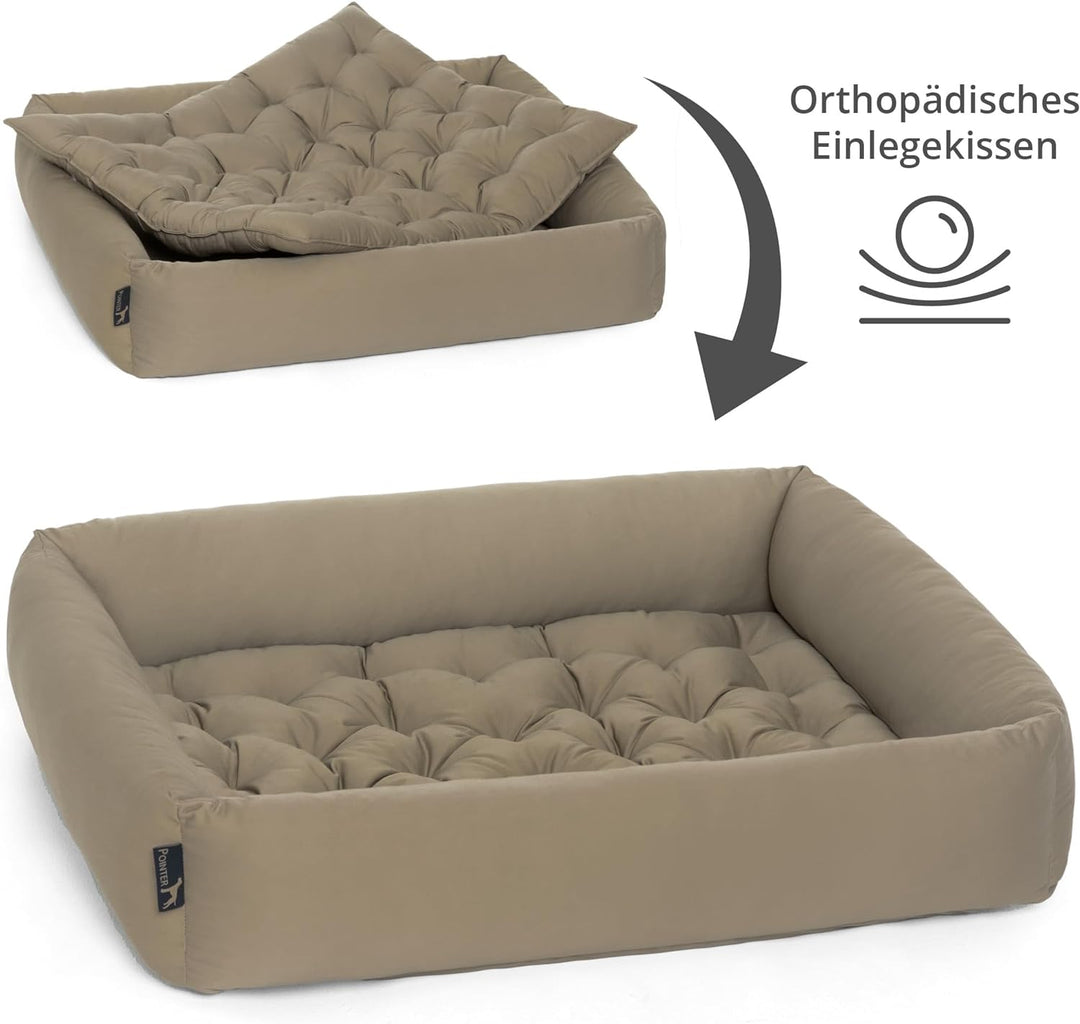 Pointer | Hundebett mit Hundekissen - orthopädisch, waschbar, bequem (L - 80x70 cm, Beige) L - 80x70