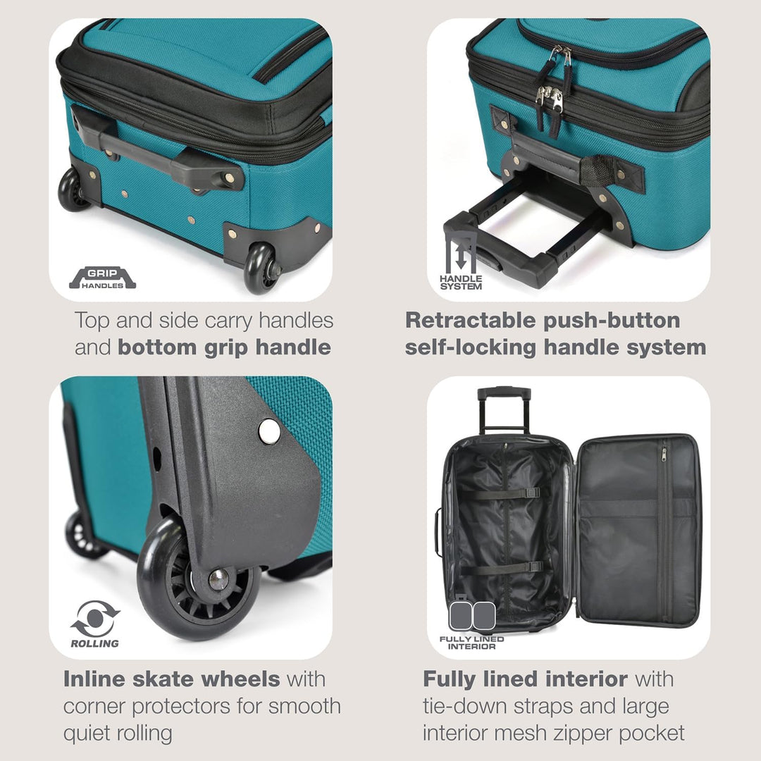 U.S. Traveler Rio Rugged Fabric Expandable Carry-on Luggage Set 2 Wheel Blaugrün/ein Hauch Von Parad