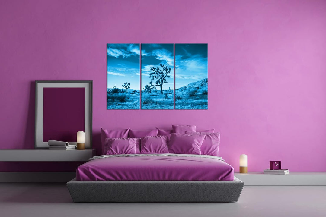 deyoli beeindrucken Wüstenlandschaft Format 120x80 3Teilig Effekt: Monocrome Blau als Leinwandbild,
