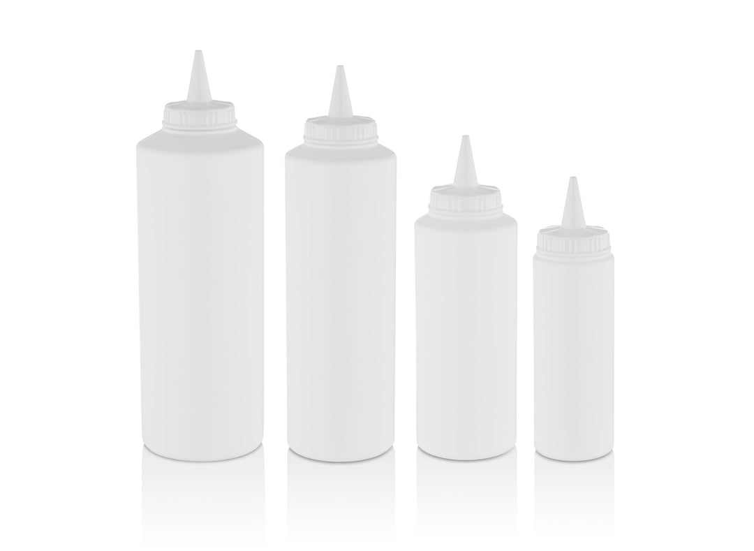 5er Pack Saucenflasche, Sossenflasche, Squeeze Flasche, Quetschflasche Kunstsoff/Plastik (Weiss, 500