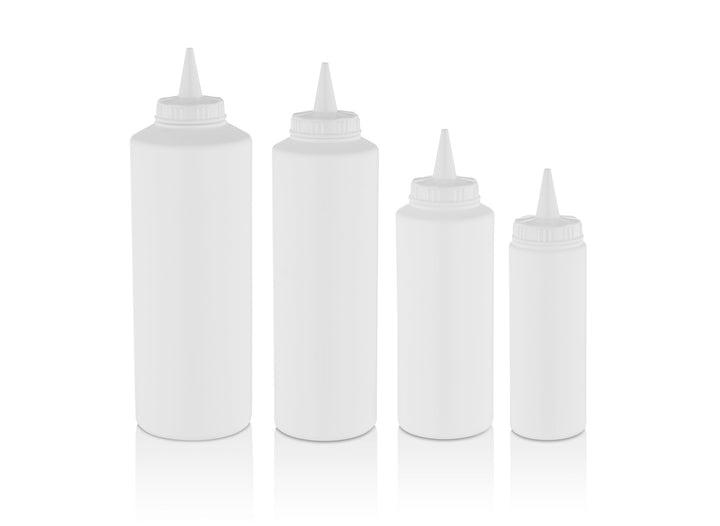 5er Pack Saucenflasche, Sossenflasche, Squeeze Flasche, Quetschflasche Kunstsoff/Plastik (Weiss, 500