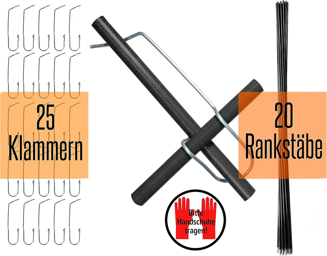 20 Schwarze Pflanzstäbe aus Glasfaser (GFK) 1 m x 7 mm + 25 Klammern 8-16 mm zum BAU individueller R