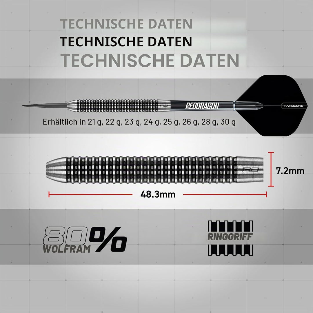RED DRAGON Pegasus Professionelles Wolfram-Steeltip-Dart-Set, erhältlich in 21, 23, 24, 25, 26, 28,
