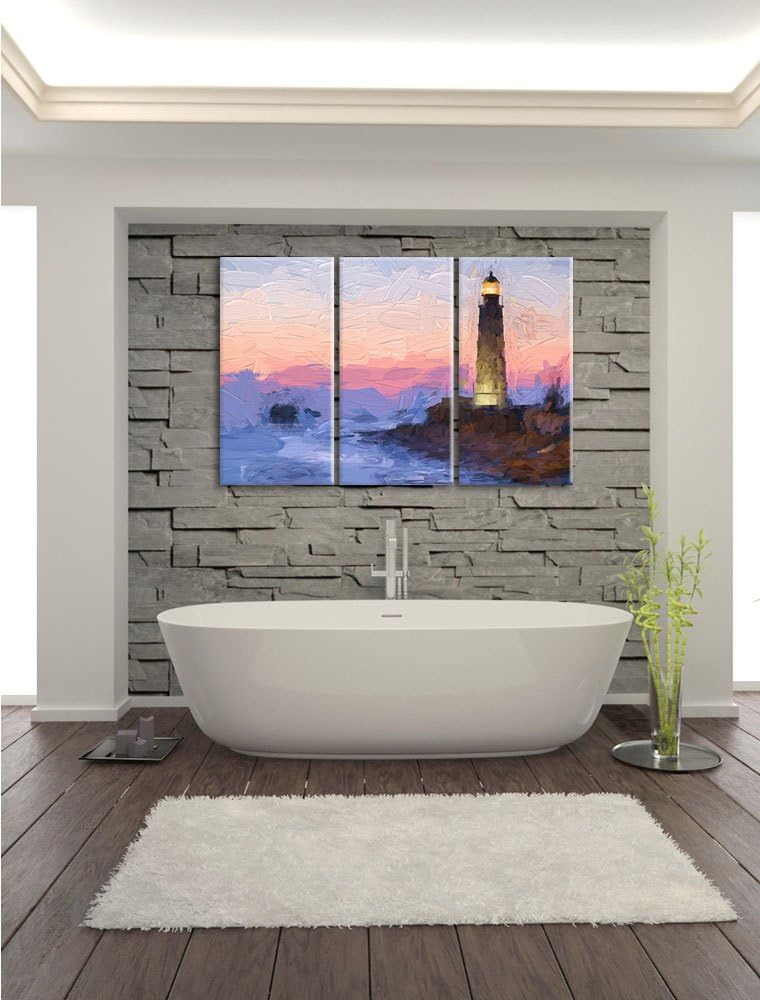 Pixxprint Leuchtturm in Abenddämmerung als Leinwandbild/Grösse: 3 Teilig (120x80) cm/Wandbild/Kunstd