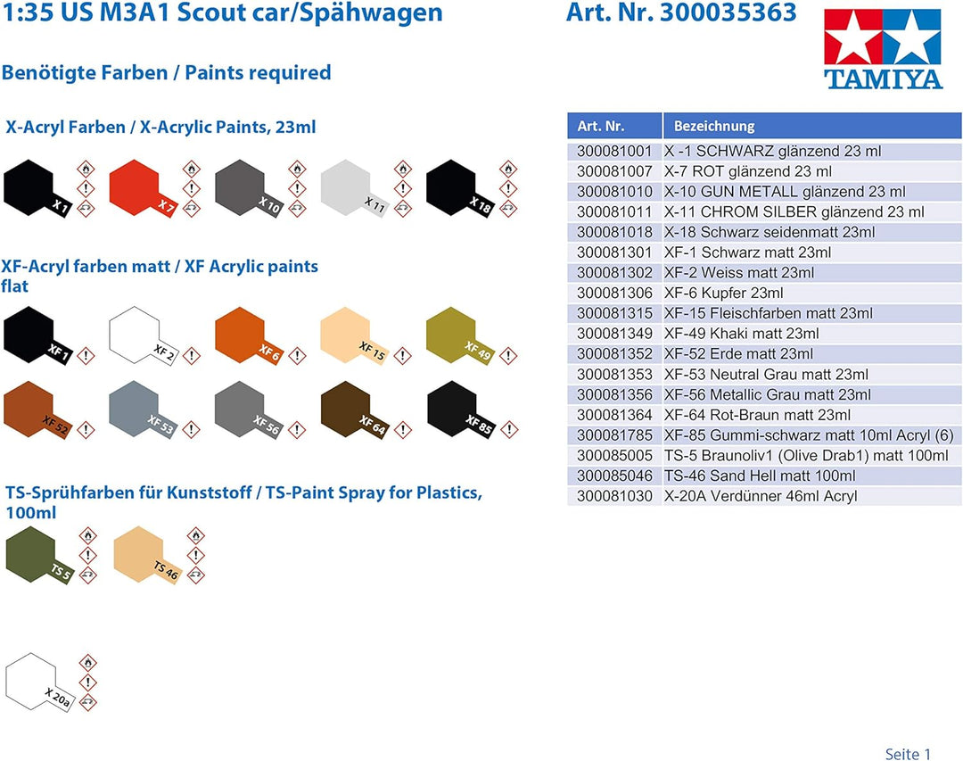 TAMIYA 35363 - 1:35 US M3A1 Scout car/Spähwagen, Modellbau, Plastik Bausatz, Hobby, Basteln, Kleben,